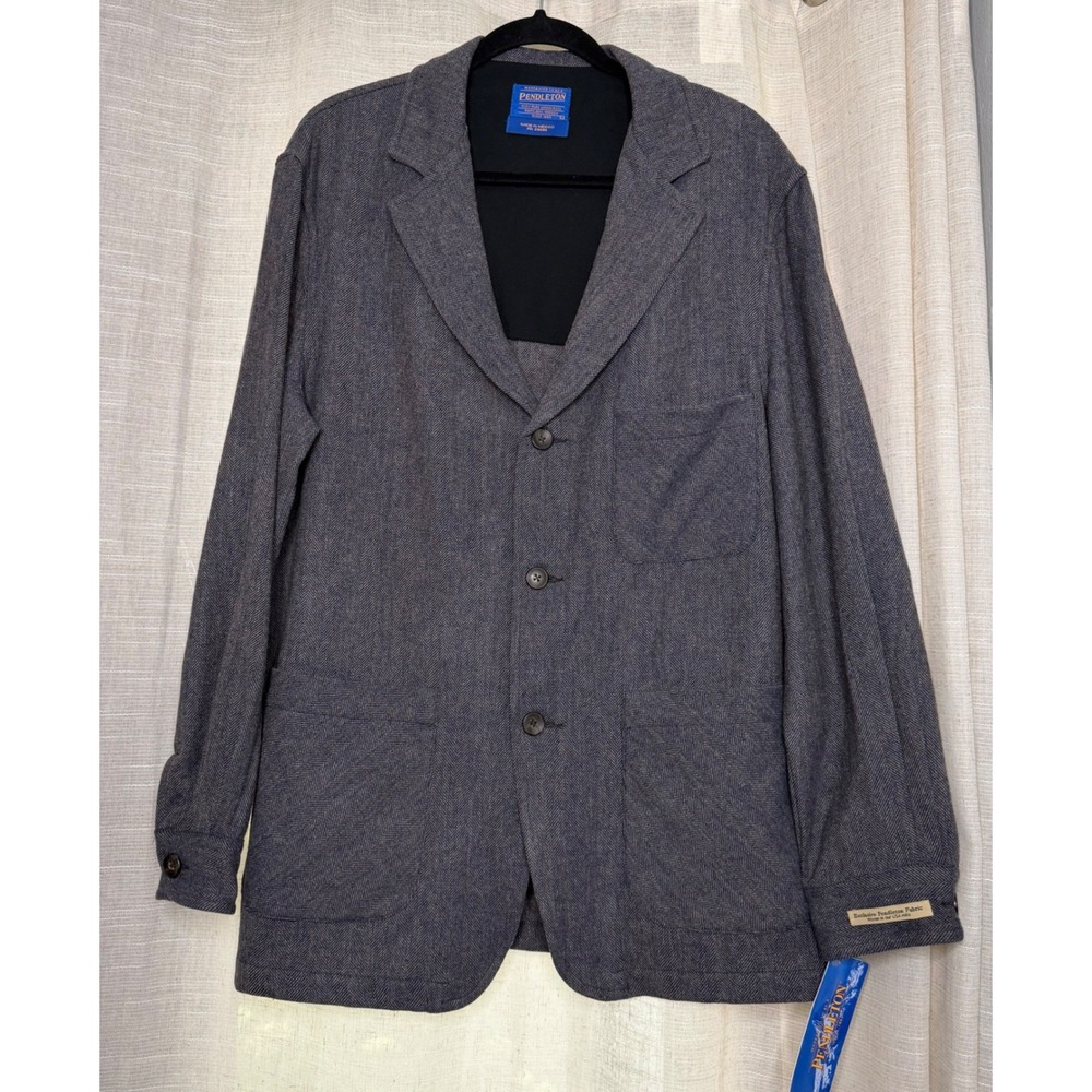 NWT Pendleton Heritage Blazer Herringbone Wool Sport Jacket Blue Grey Mens Large